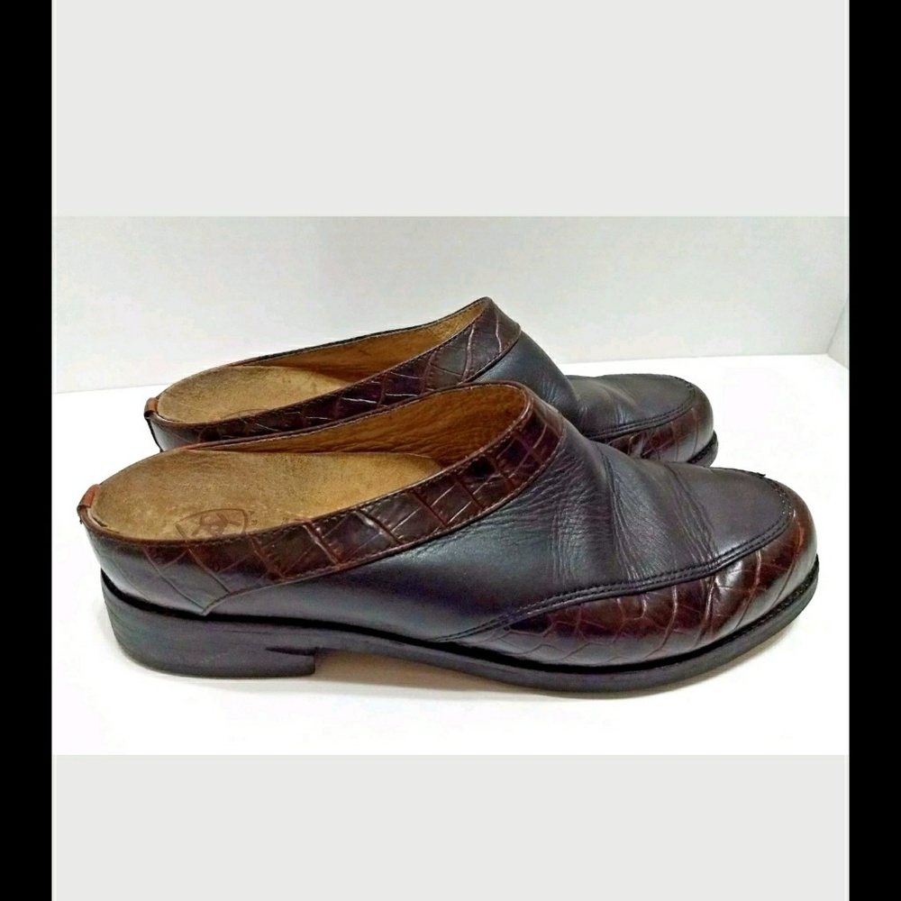 Ariat Croc Print Leather Saddle Mules Slides 6.5 B